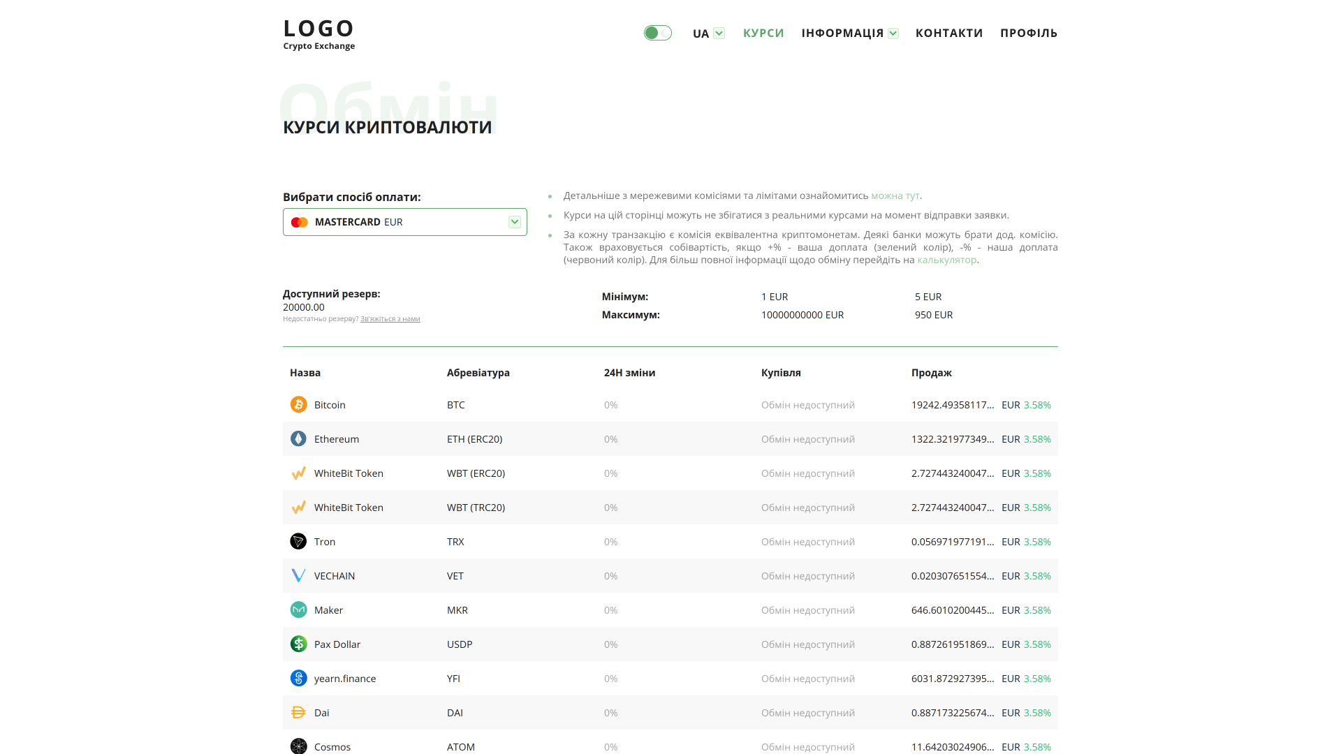 Rates page